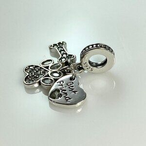 Sterling Silver Best Friend Paw and Bone Dangle Charm